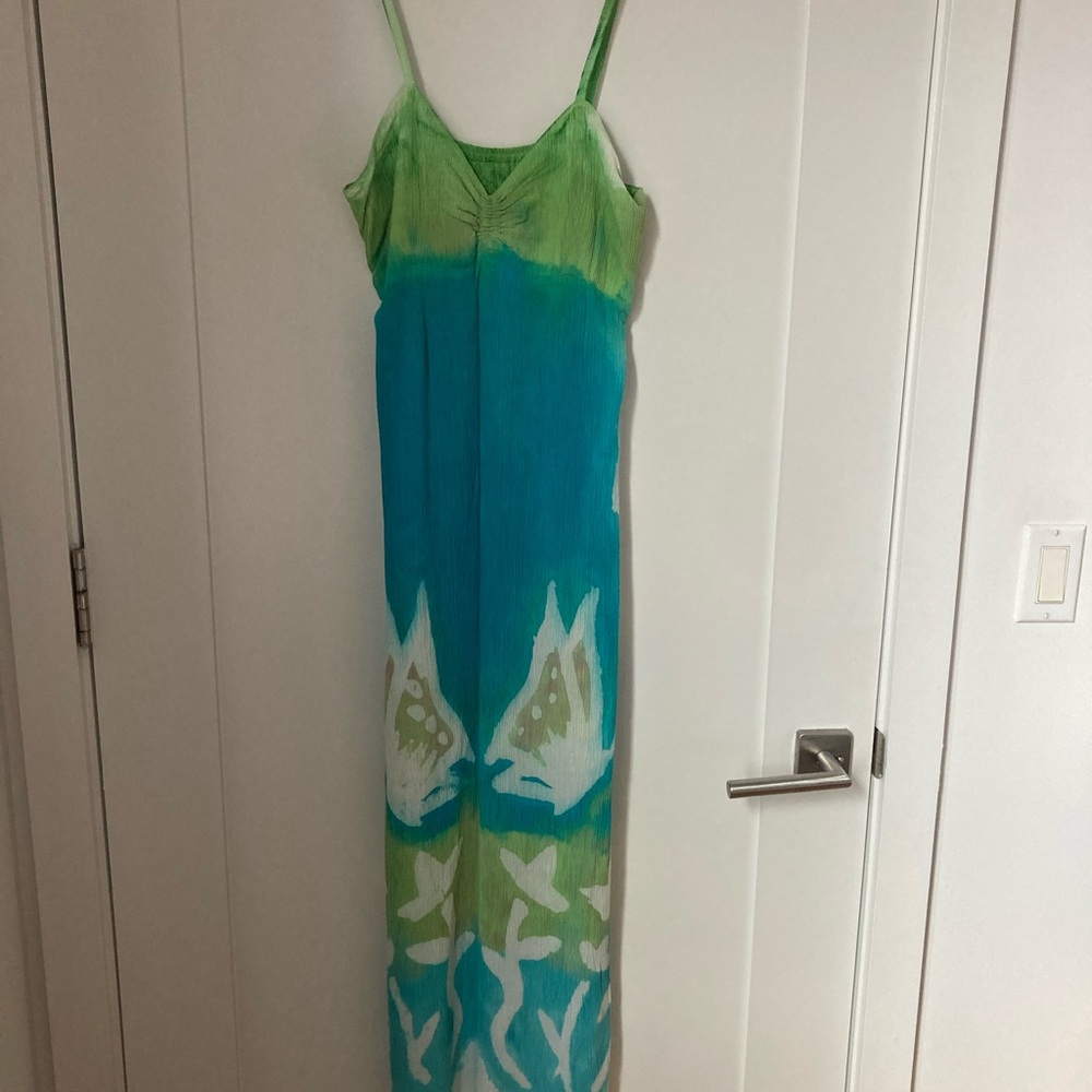 Green and Blue Hand Dyed Maxi Dress